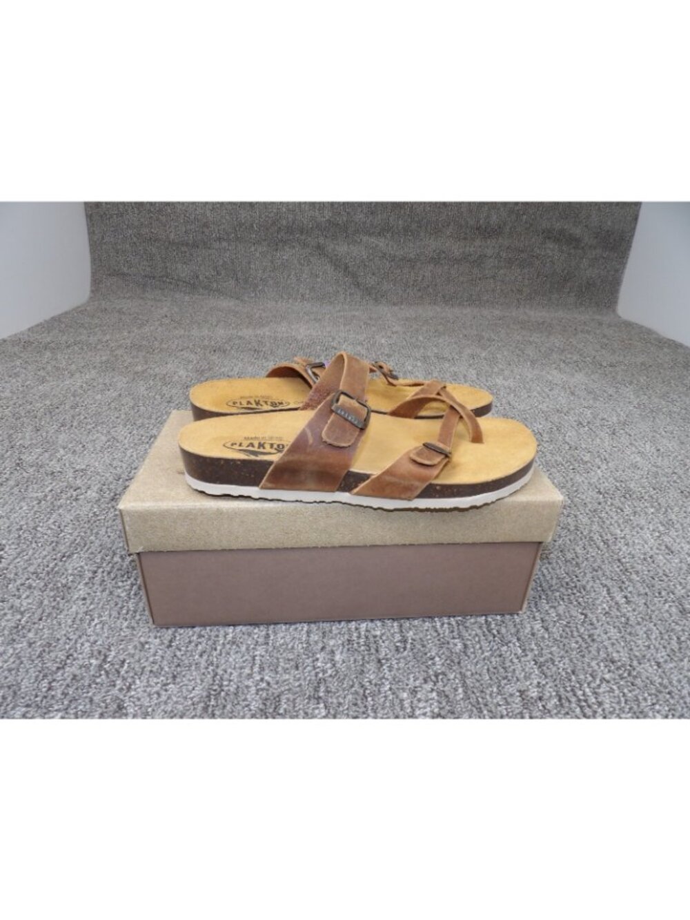 Plakton Women's Apure Gel Touch Leather Flat Sandals Roble Brown EU 39 US 8.5 - Picture 6 of 9